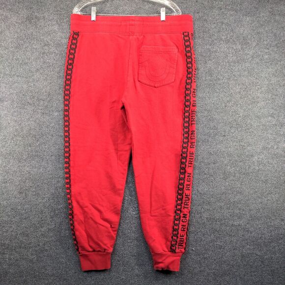 True Religion Mens Jogger Pants Large Red Drawstring Waist Tapered Leg Cotton - Picture 5 of 12